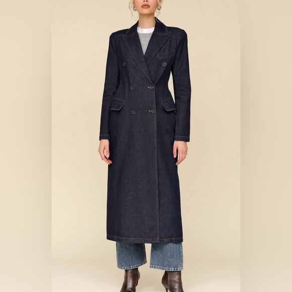 Avec Les Filles Jackets & Blazers - AVEC LES FILLES Tailored Double-Breasted Maxi, Denim Trench Coat, Sz. XS